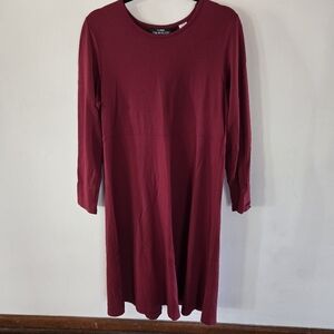 LL Bean Traveler Dress Womens Medium Maroon Red Long Sleeves   Knee Length
